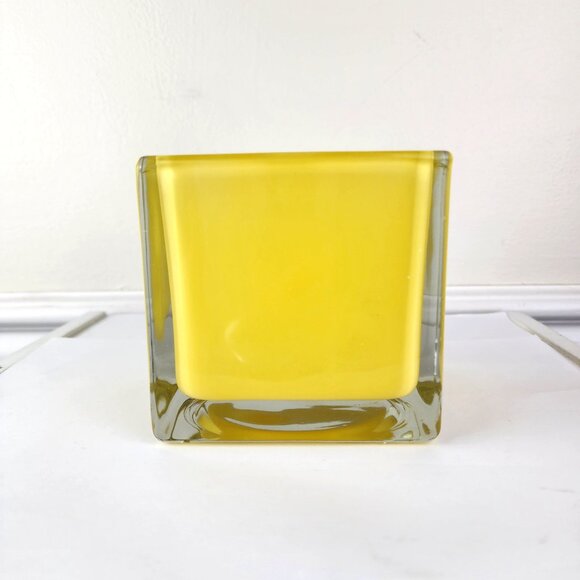 Yellow Art Glass With Clear Cube 4" - Picture 1 of 5